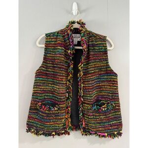 Chicos Multicolor Silk‎ Blend Fringe Tweed Vest Size 0 Career Party